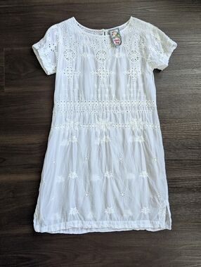 Johnny Was Sheer White Eyelet Embroidered Tunic Dress Cover Up Boho Coastal S